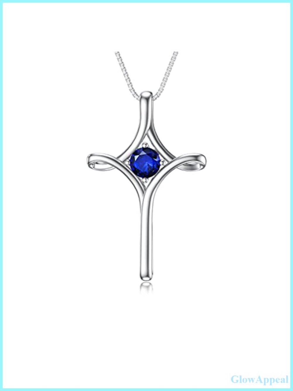 925 Sterling Silver Cross Necklace 14k White Gold Plated Sapphire Birthstone